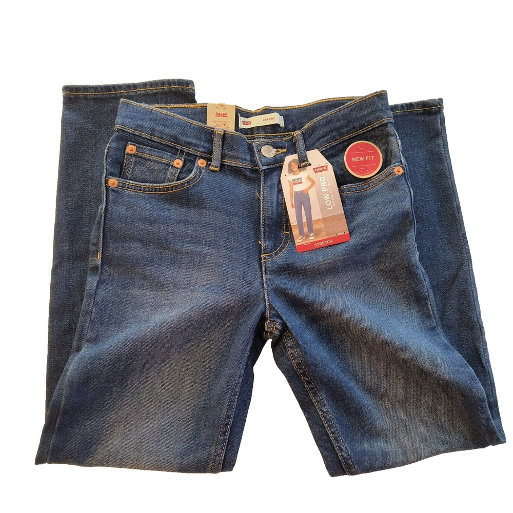NWT Levis Low Pro Jeans YOUTH 8 Reg Blue Wash Stretch Relaxed Slim Fit Mid Rise